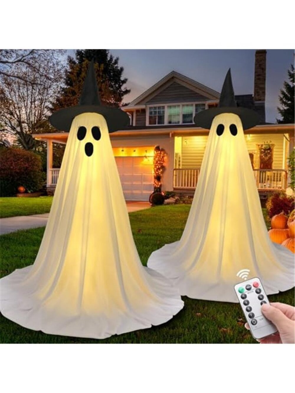Halloween Ghost Decorations, 2 Pack 5FT Lighted Ghosts with Remote